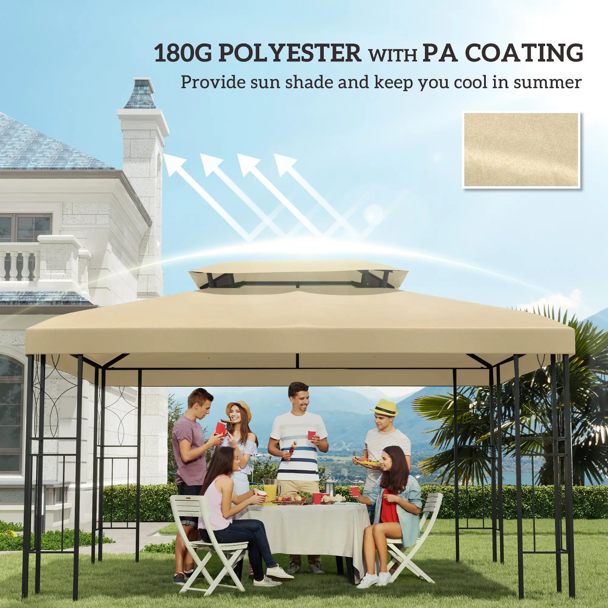 13' x 10' Gazebo Cover, 2 Tier Top, Garden, Patio, Outdoor, Beige Gazebo Canopy Replacement at Gallery Canada