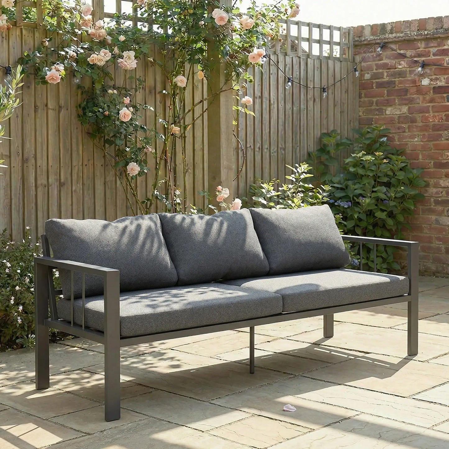 3-Seat Aluminum Outdoor Couch with Cushions, Wide Seat, Dark Grey Patio Chairs at Gallery Canada