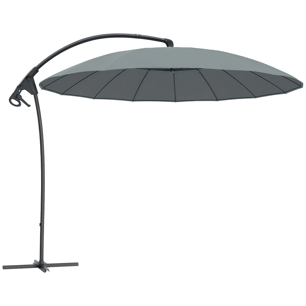 Parapluie Cantilever 9FT, 16 Côtes en Fibre de Verre, Suspension Décalée, Gris