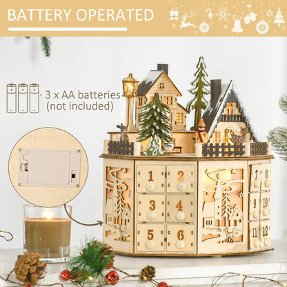 Wooden Christmas Advent Calendar, Lighted 24 Days, Battery Operated, Natural Christmas Advent Calendars at Gallery Canada
