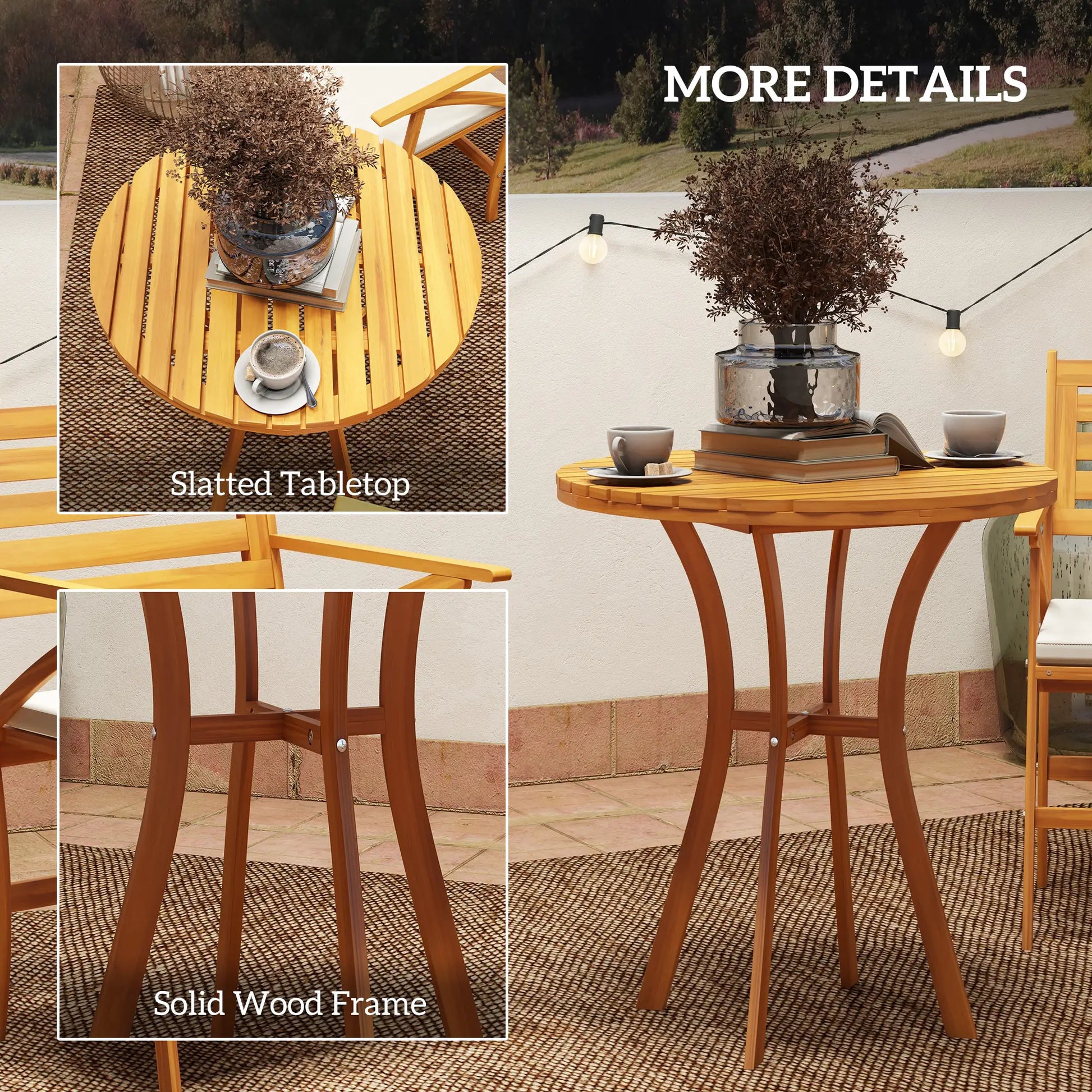 3 Piece Patio Set, Small Wooden Table and Chairs, Brown Bistro Sets at Gallery Canada