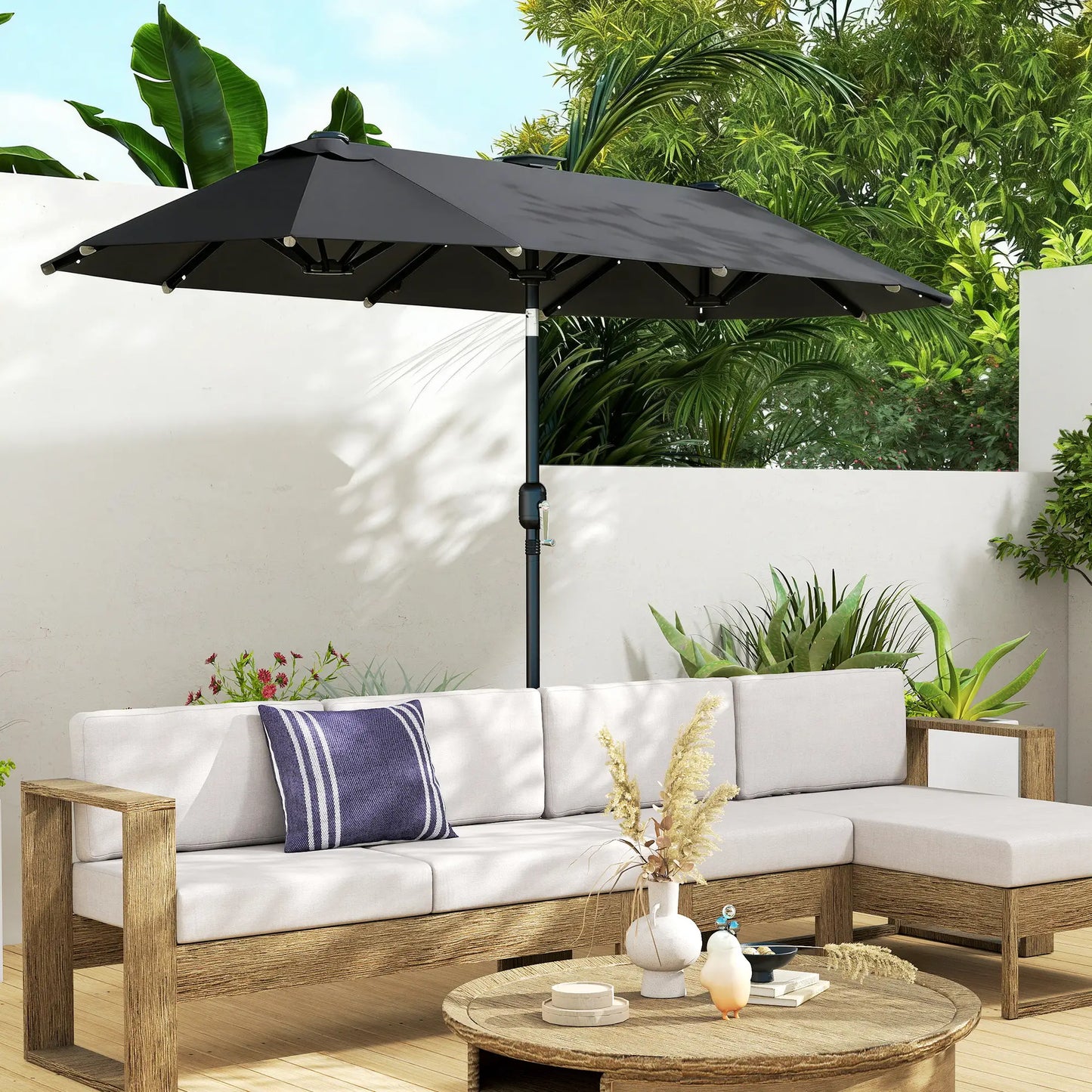 10ft Double-Sided Patio Umbrella, 35 LED Lights, 12 Ribs, Dark Grey Double-sided Umbrellas at Gallery Canada