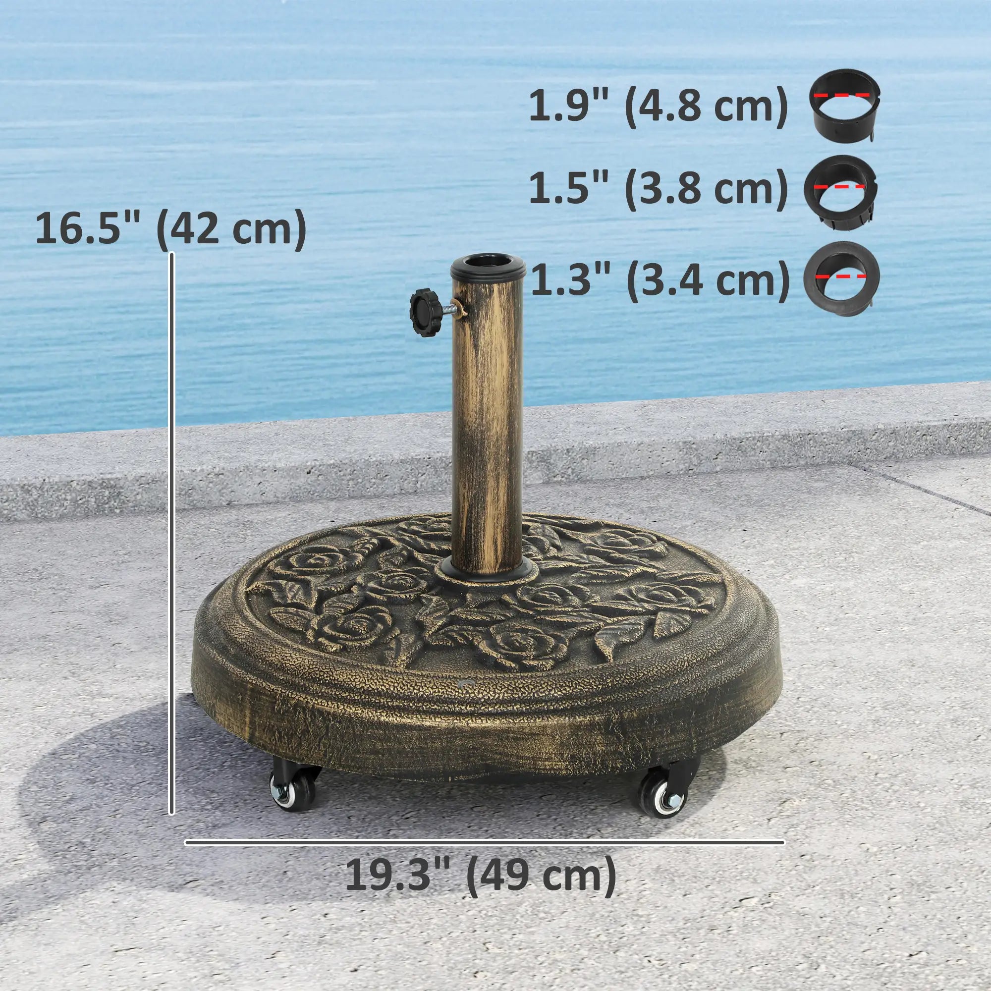 Round Patio Umbrella Base, 46 lbs Resin Stand with Wheels, Bronze Umbrella Bases at Gallery Canada