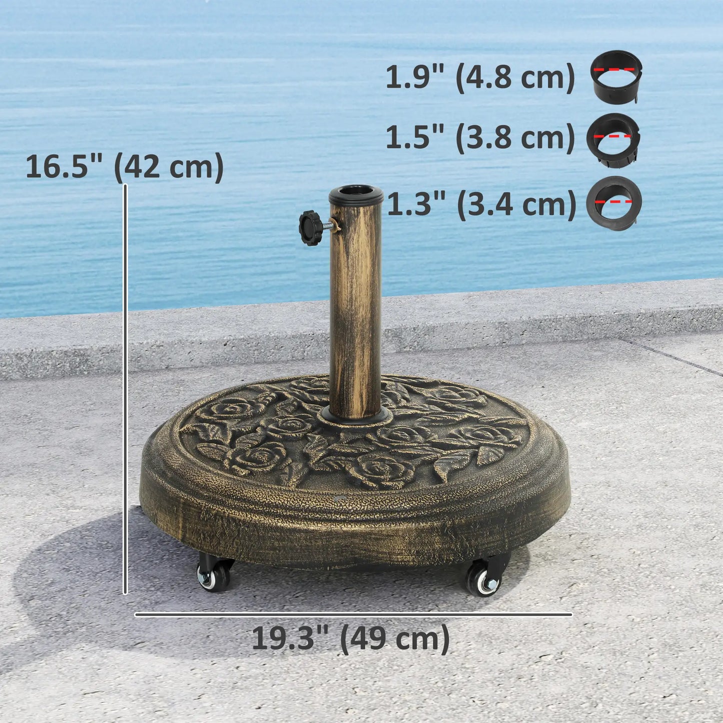 Round Patio Umbrella Base, 46 lbs Resin Stand with Wheels, Bronze Umbrella Bases at Gallery Canada