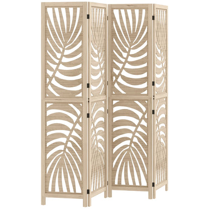 4 Panel Room Divider, Detachable Folding Privacy Screen, Palm Leaf Design, Natural Wood Finish Room Dividers at Gallery Canada