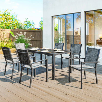 7-Piece Outdoor Dining Set, 6 Stackable Chairs, Rectangle Table, WPC Slatted Top Outdoor Dining Sets at Gallery Canada