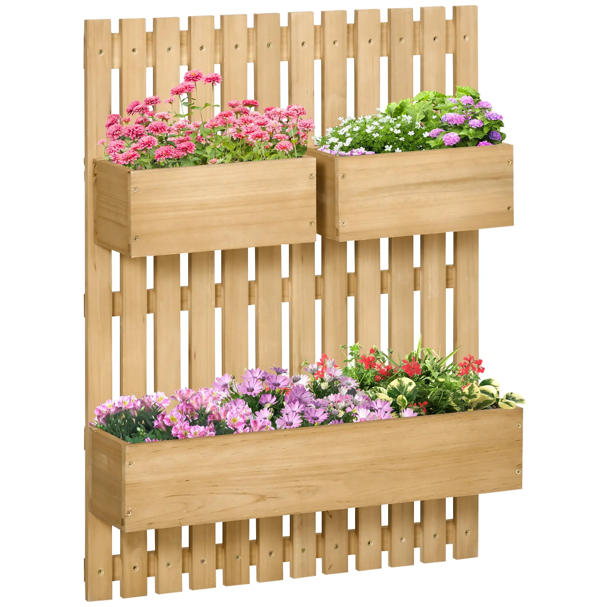 3 Box Raised Garden Bed with Trellis, Wall-Mounted Wood Planter Raised Garden Beds Natural at Gallery Canada