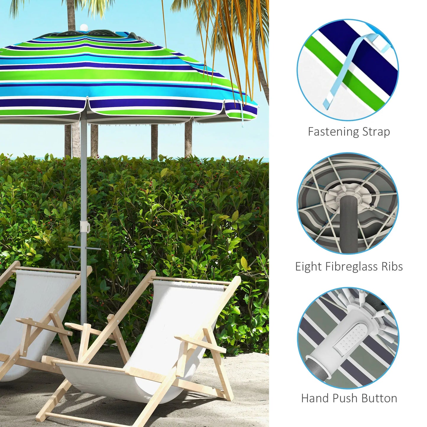 6ft Adjustable Beach Umbrella, Sand Anchor, Tilt Bag, 40+ UV, Multicolour Beach Umbrellas at Gallery Canada