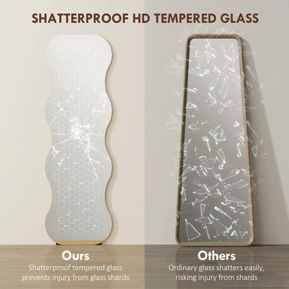 64" x 21" Full Length Mirror, Irregular Wavy Frameless with Pine Wood Base, Black Full Length Mirrors at Gallery Canada