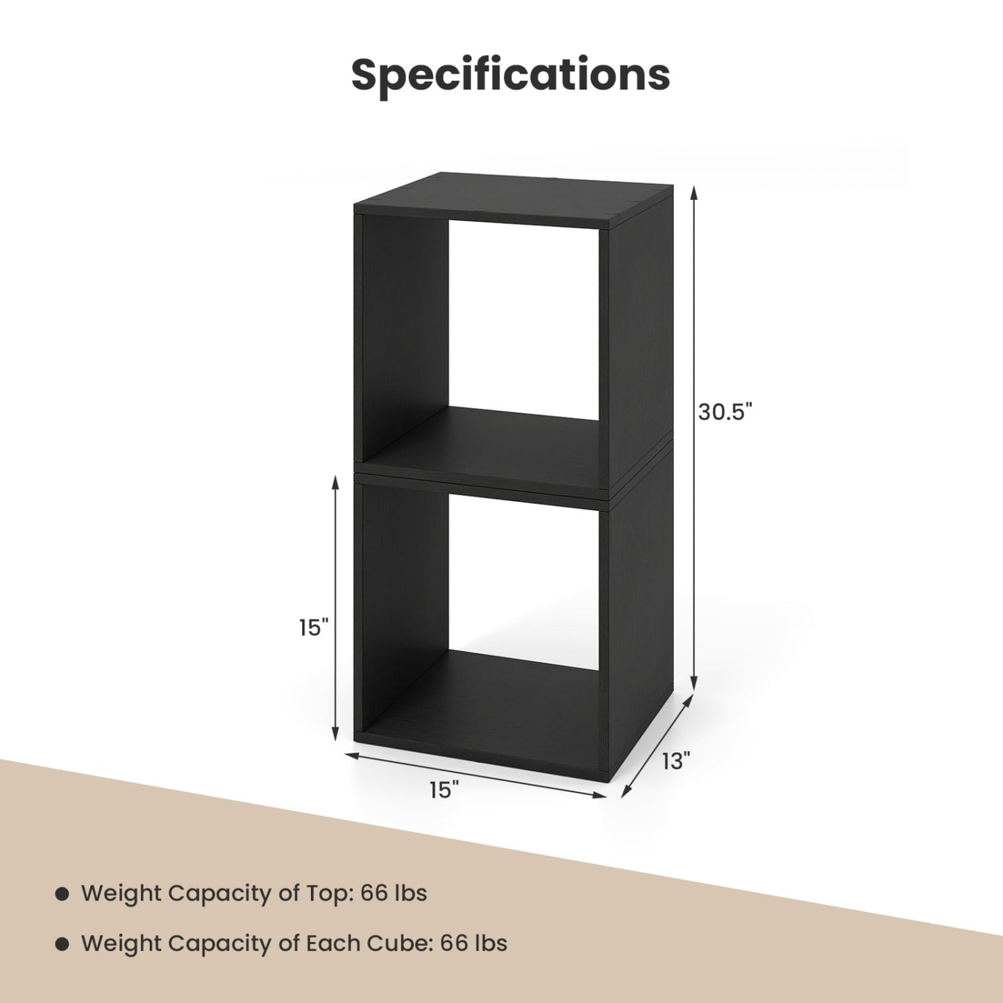 Organisateur de rangement Cube, lot de 2, noir