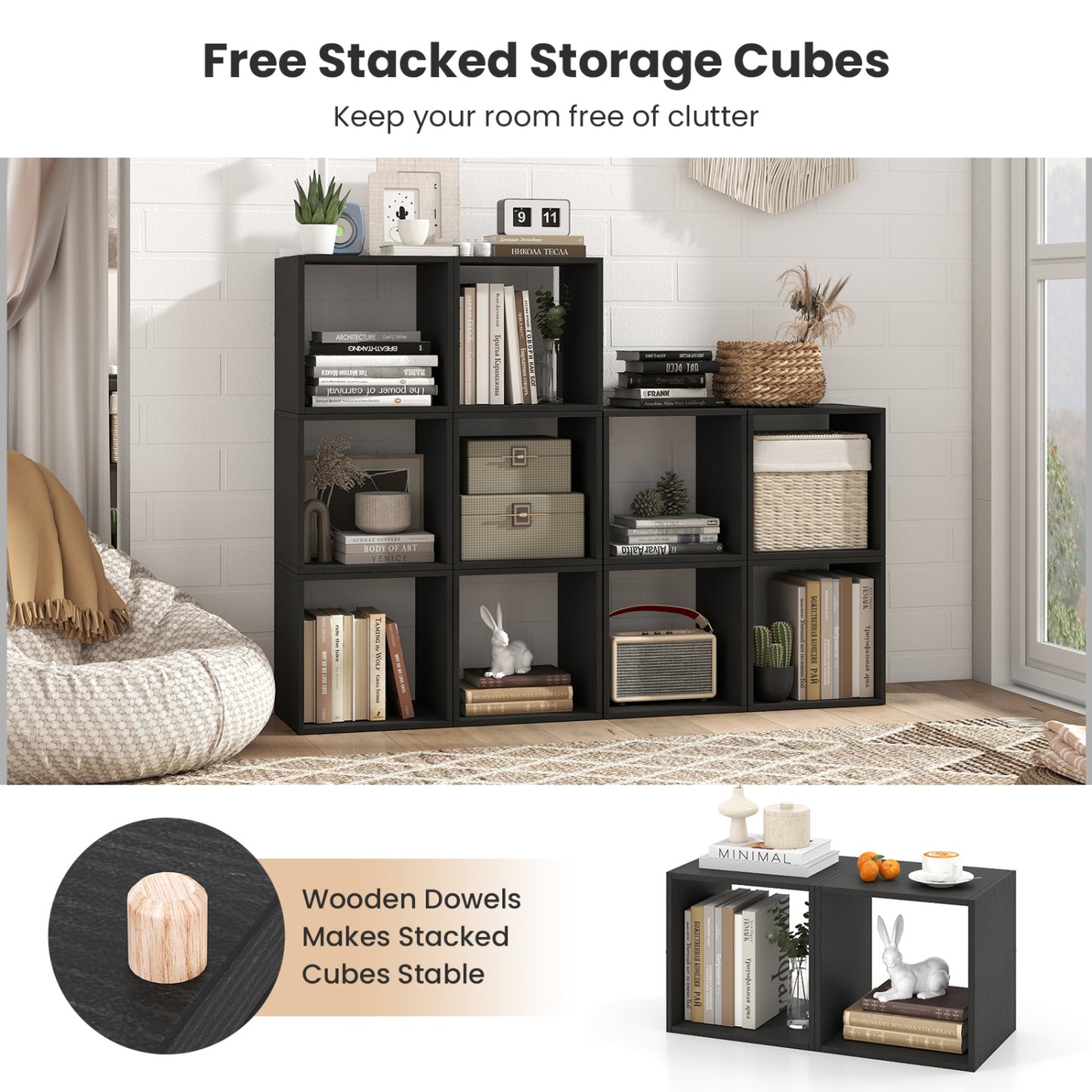 Organisateur de rangement Cube, lot de 2, noir