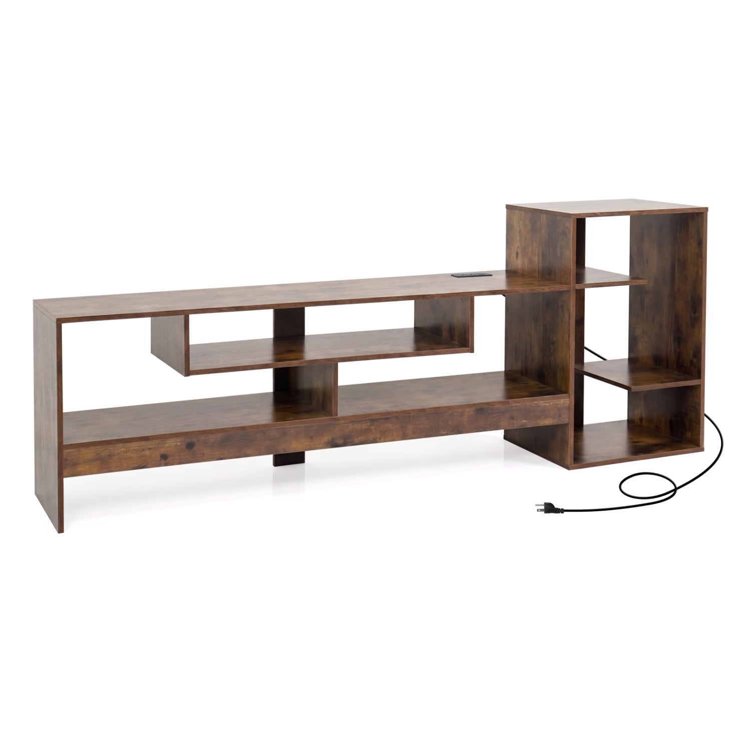Cube TV Stand for 55 Inch TV with Power Outlets and Open Storage Shelves-Rusticbrown, Rustic Brown Entertainment Centers & TV Stands at Gallery Canada