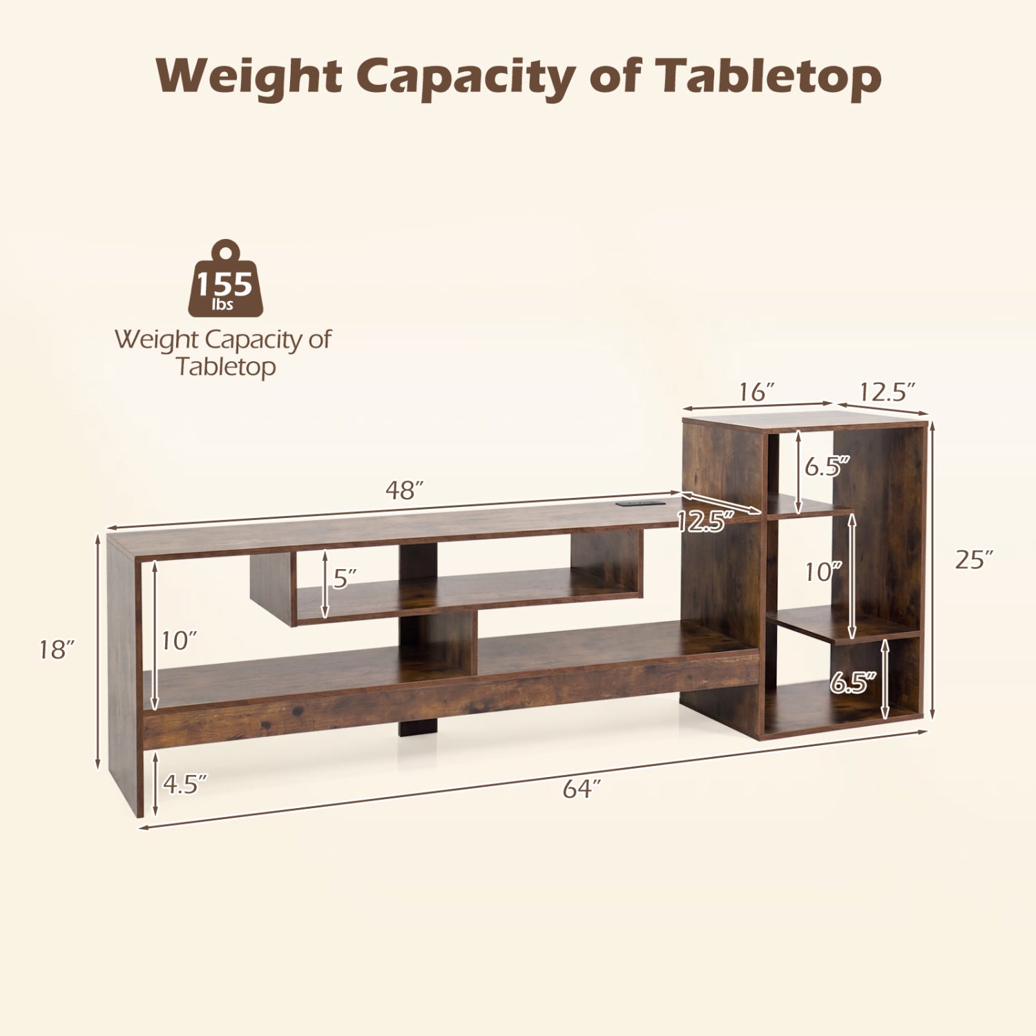 Cube TV Stand for 55 Inch TV with Power Outlets and Open Storage Shelves-Rusticbrown, Rustic Brown Entertainment Centers & TV Stands at Gallery Canada