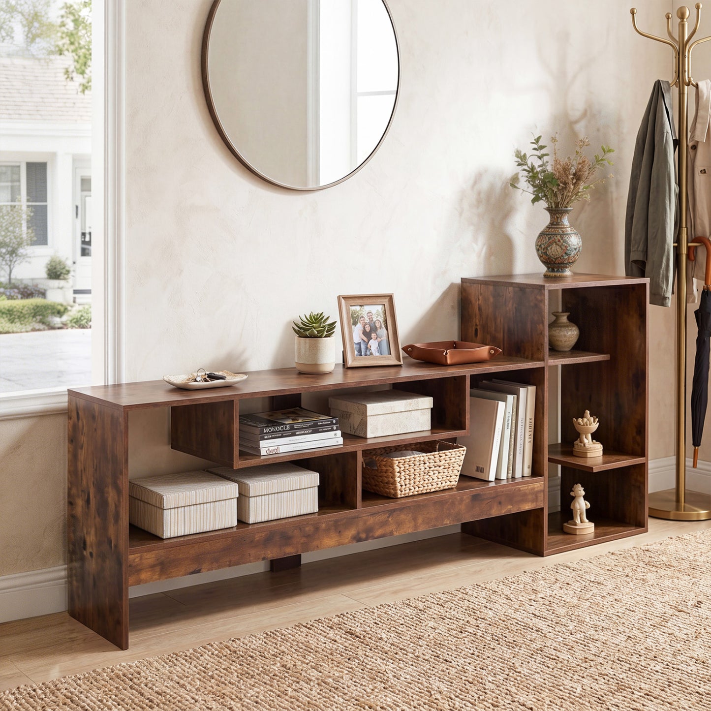 Cube TV Stand for 55 Inch TV with Power Outlets and Open Storage Shelves-Rusticbrown, Rustic Brown Entertainment Centers & TV Stands at Gallery Canada