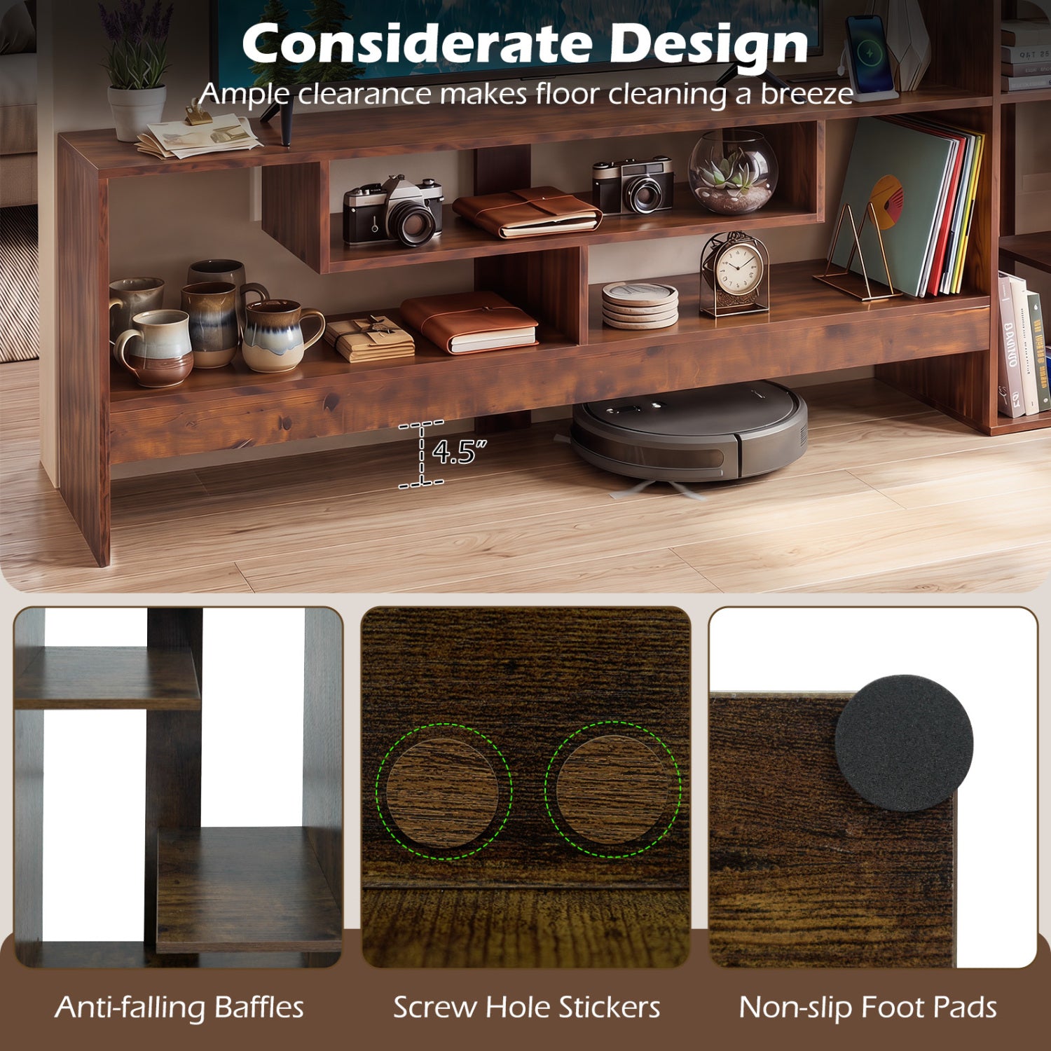 Cube TV Stand for 55 Inch TV with Power Outlets and Open Storage Shelves-Rusticbrown, Rustic Brown Entertainment Centers & TV Stands at Gallery Canada