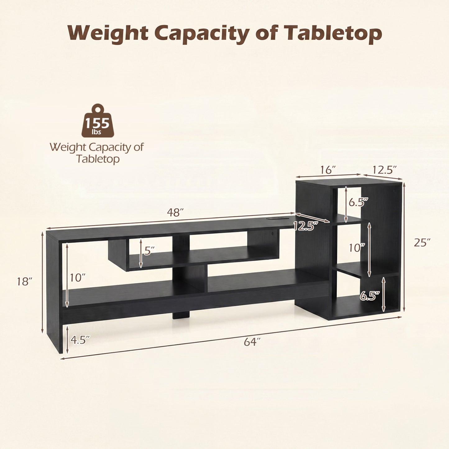 Cube TV Stand For 55 Inch TV, Black