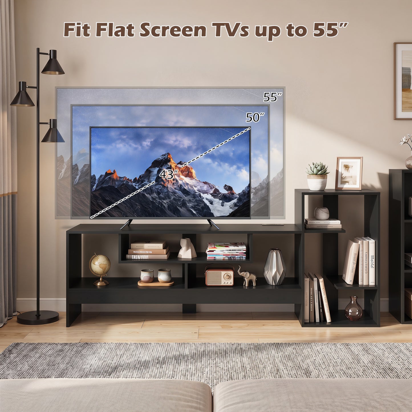 Cube TV Stand For 55 Inch TV, Black