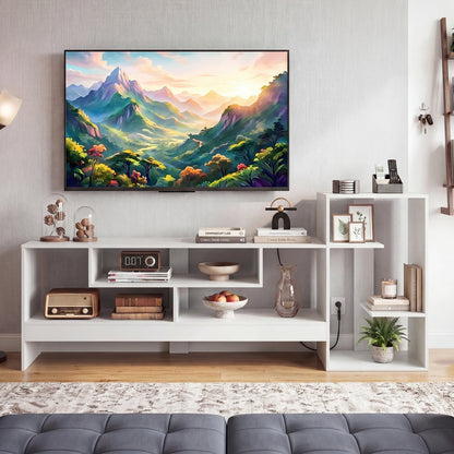 Cube TV Stand for 55" TV with Power Outlets, White