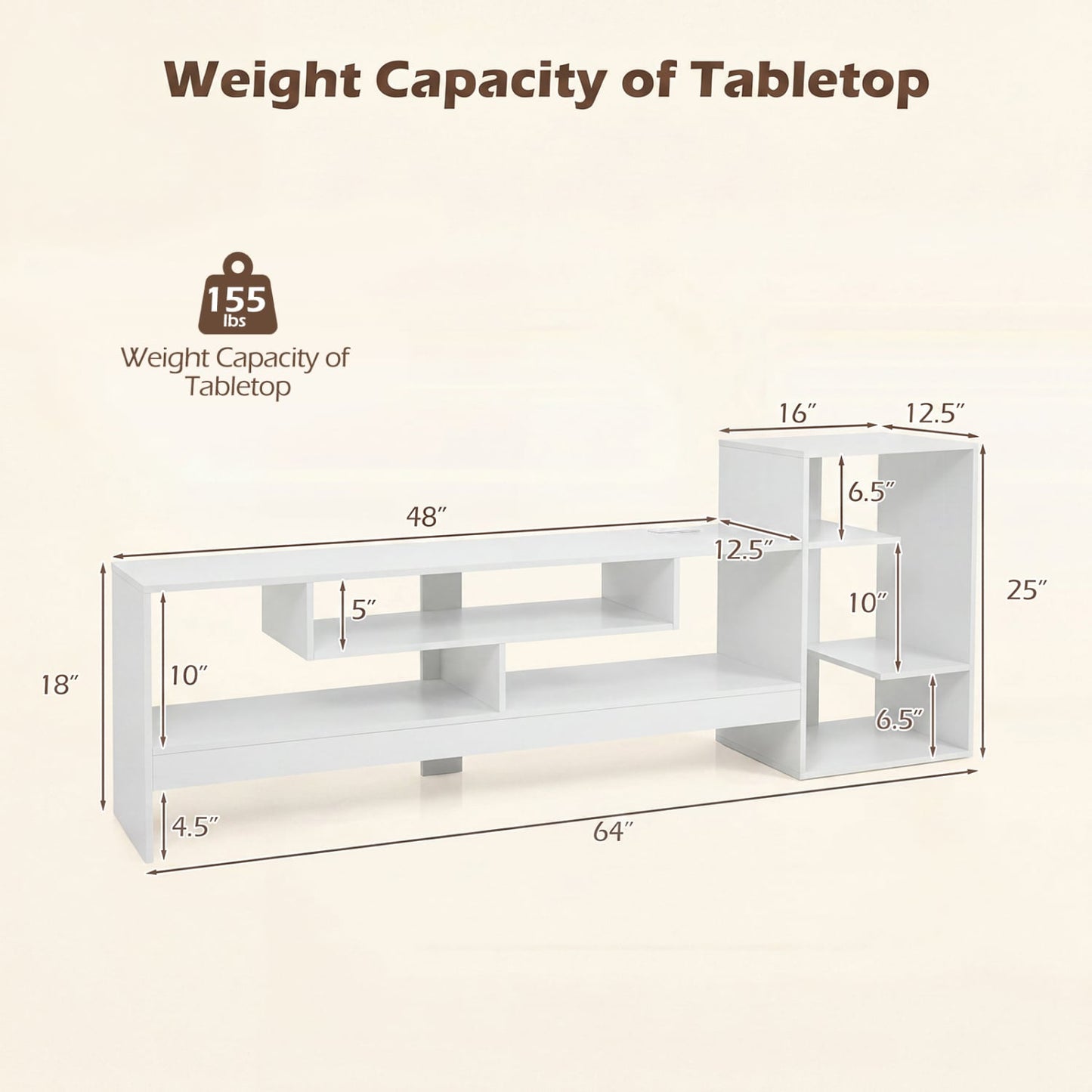 Cube TV Stand for 55" TV with Power Outlets, White