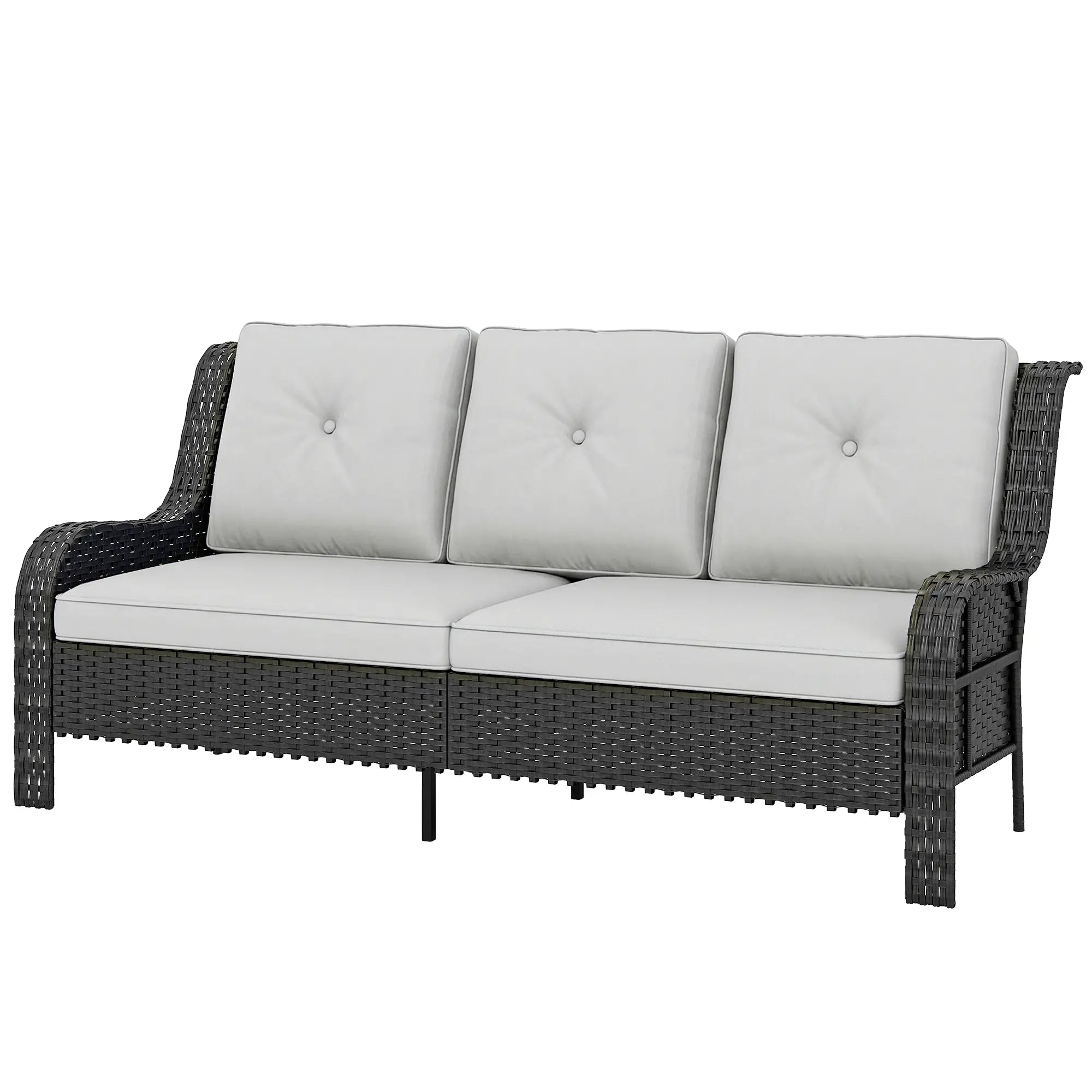 Wicker Patio Sofa With Cushions, 3 Seater Rattan Outdoor Couch, Light Grey Patio Furniture Sets Black, Light Grey at Gallery Canada