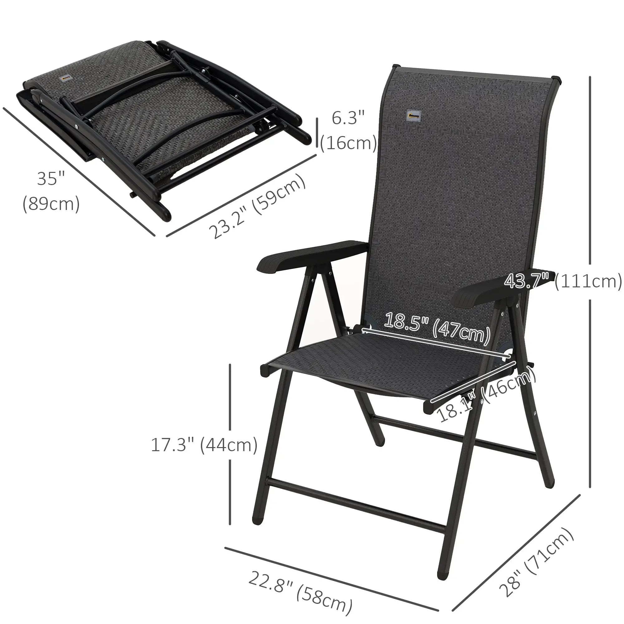 2PCs Outdoor Wicker Folding Chairs, Adjustable Backrest, Grey Patio Chairs at Gallery Canada