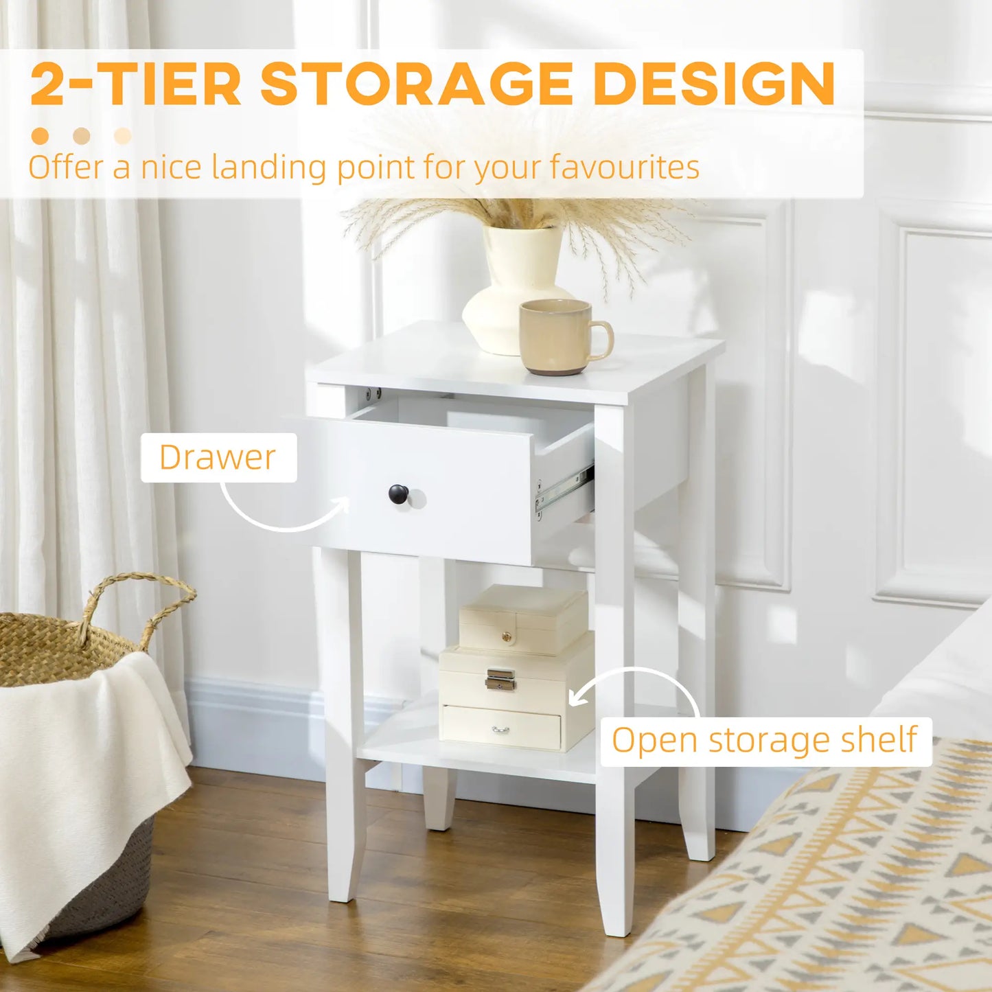 Side Table Set of 2, 2-Tier End Tables with Drawer, White Side Tables at Gallery Canada