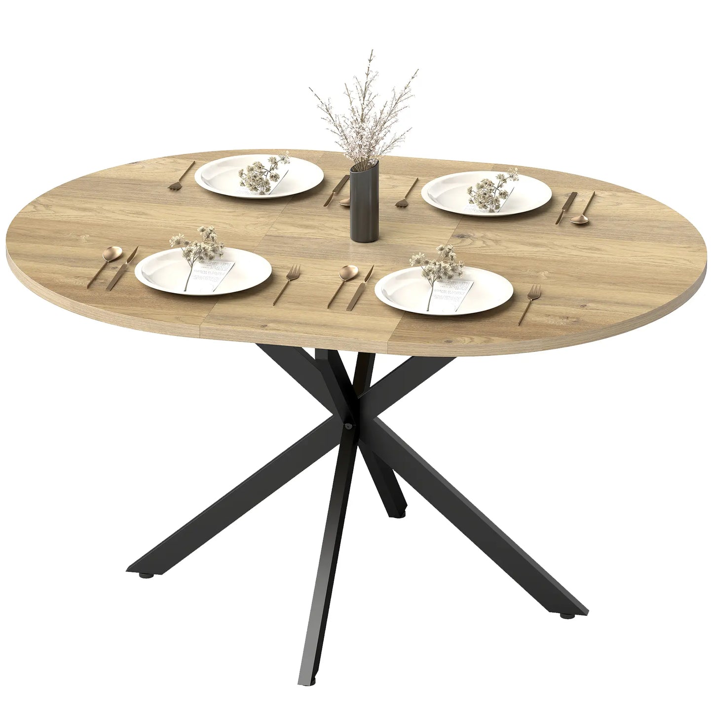 Extendable Dining Table, 39.5"-53", Natural Wood, Industrial Kitchen Table Dining Tables Natural Wood, Black at Gallery Canada