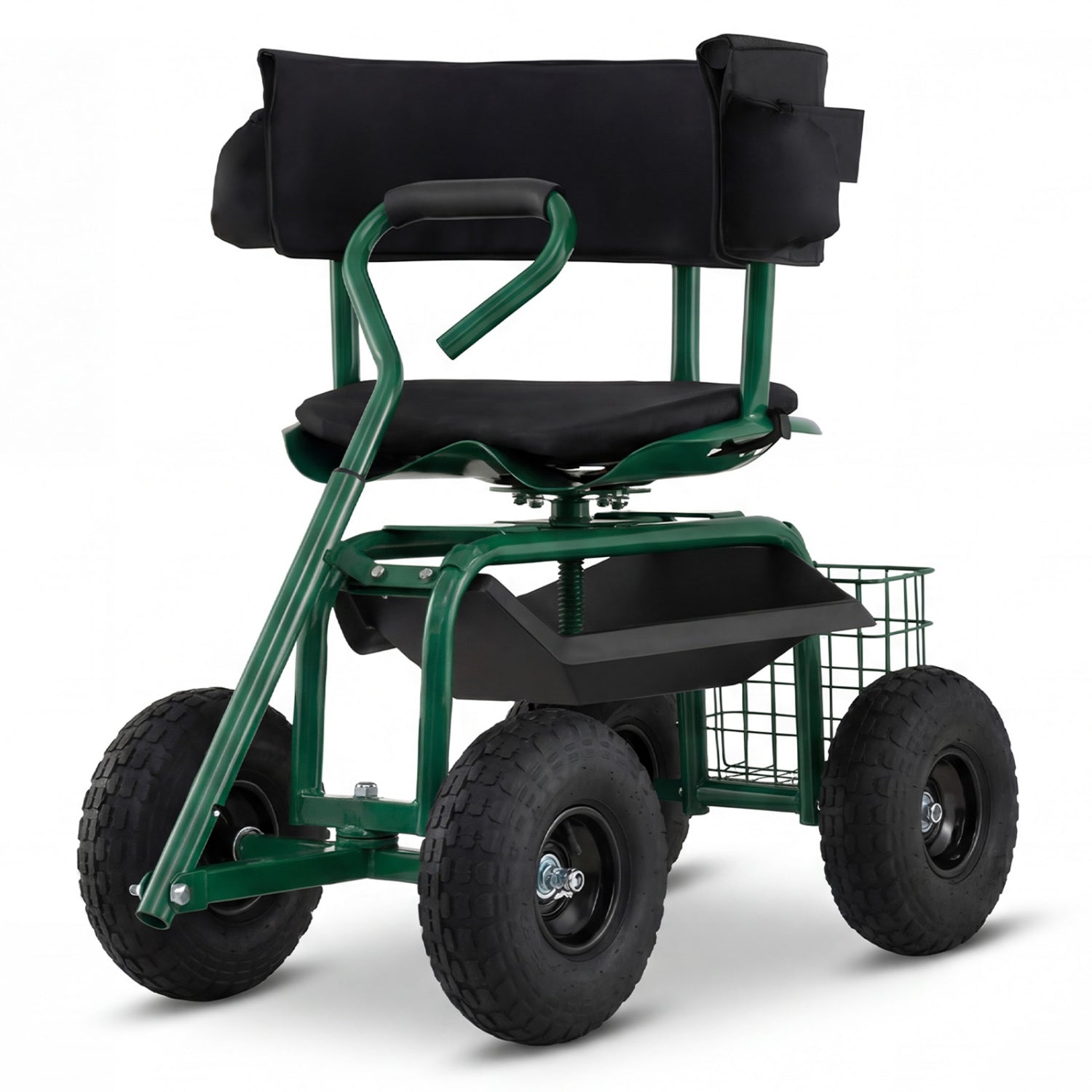 Cushioned Rolling Garden Cart Scooter, With Storage Basket And Tool Pouch, Green Garden Carts at Gallery Canada