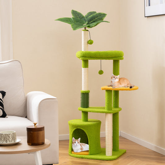 Cute Cat Tree for Adult Cats Multi-level Kitty Tower, Green