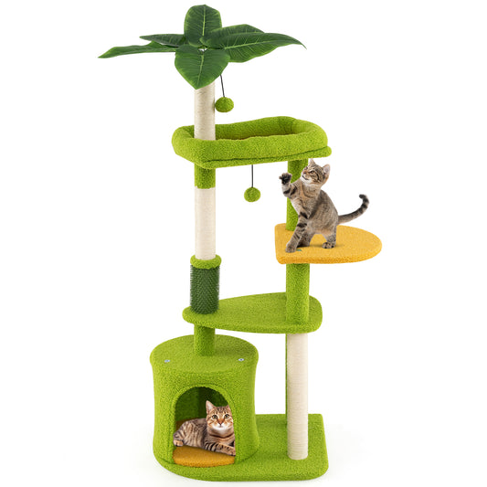 Cute Cat Tree for Adult Cats Multi-level Kitty Tower, Green