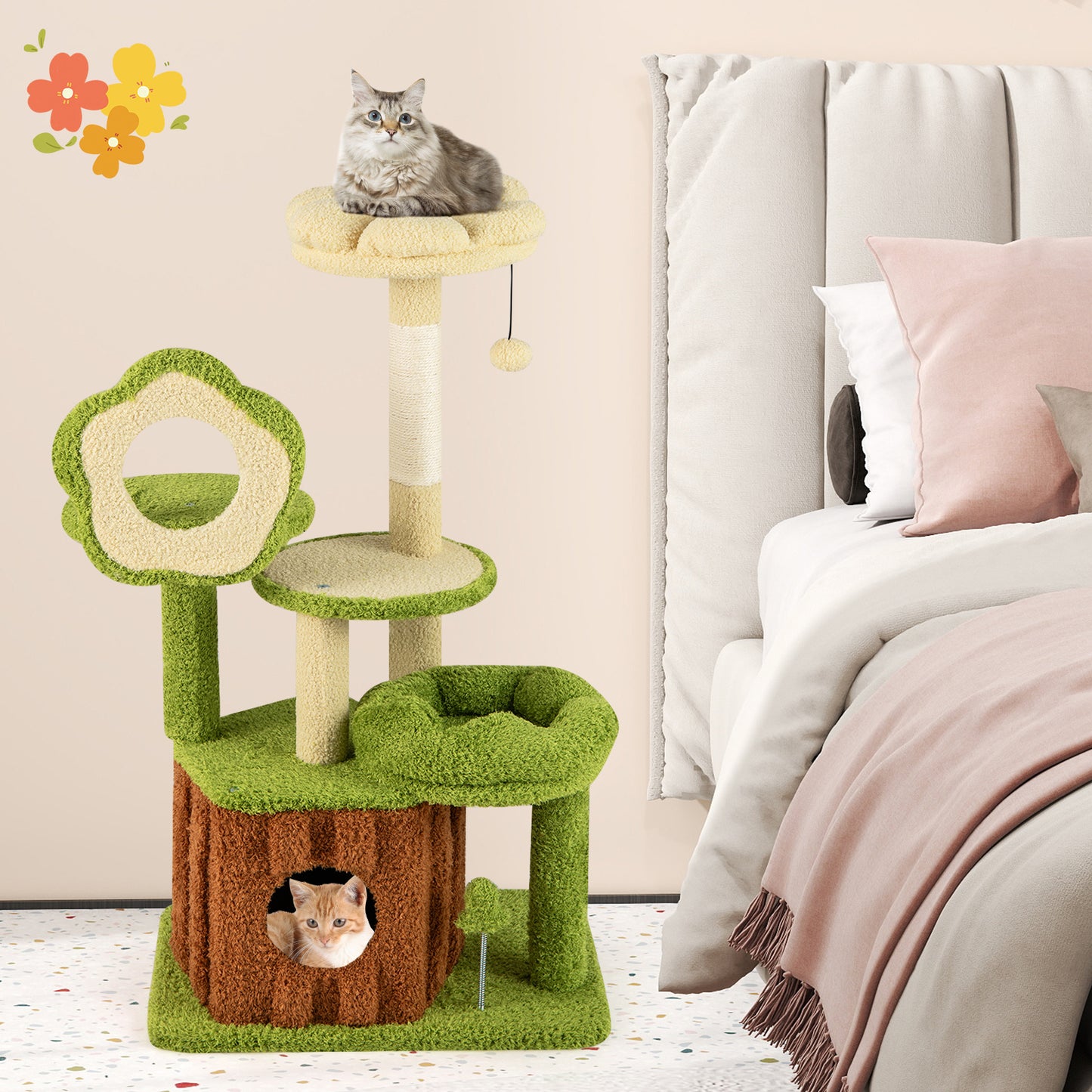Cute Cat Tree for Adult Cats Multi-level Kitty Tower with Trunk Condo, Green Cat Trees Condos & Scratchers at Gallery Canada