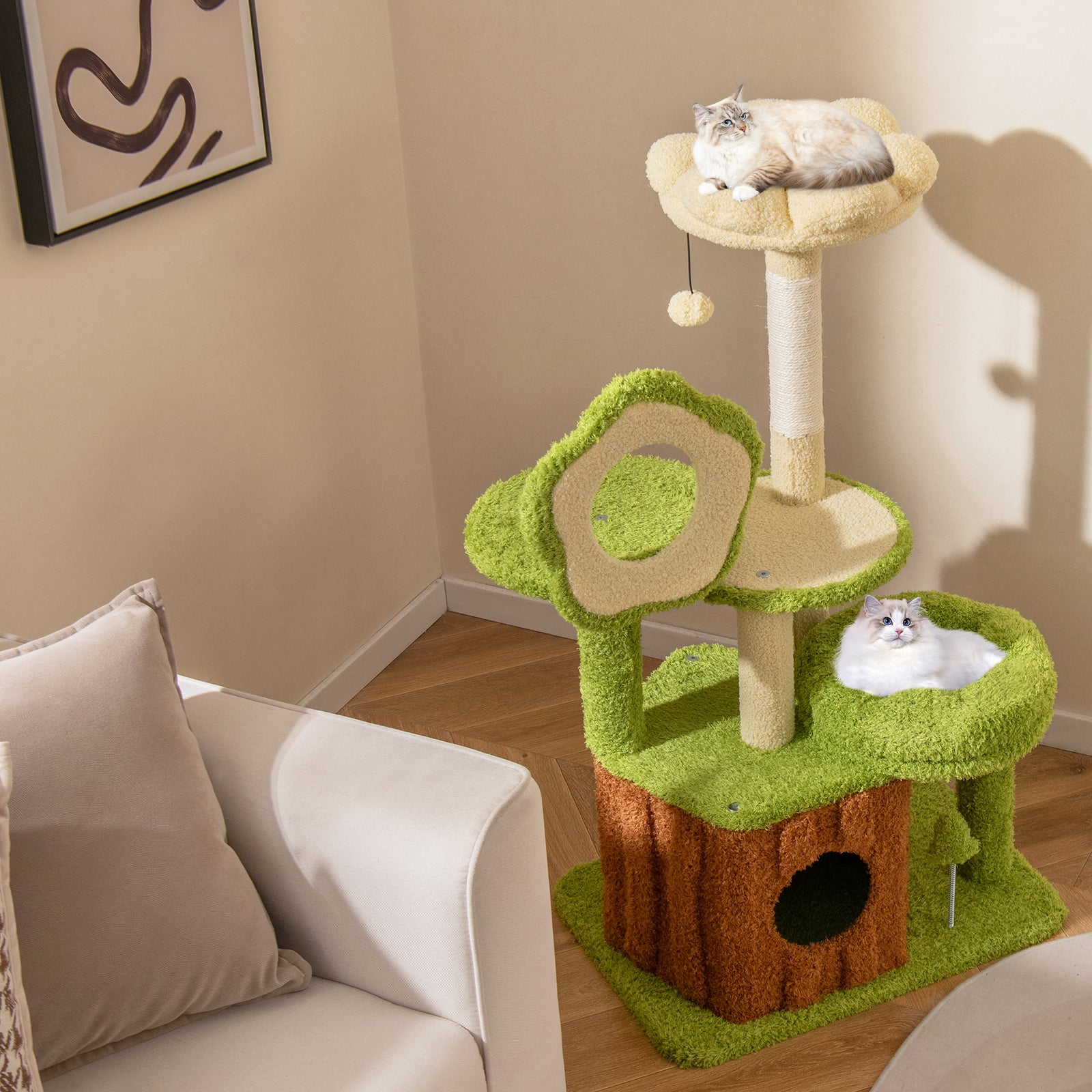 Cute Cat Tree for Adult Cats Multi-level Kitty Tower with Trunk Condo, Green Cat Trees Condos & Scratchers at Gallery Canada