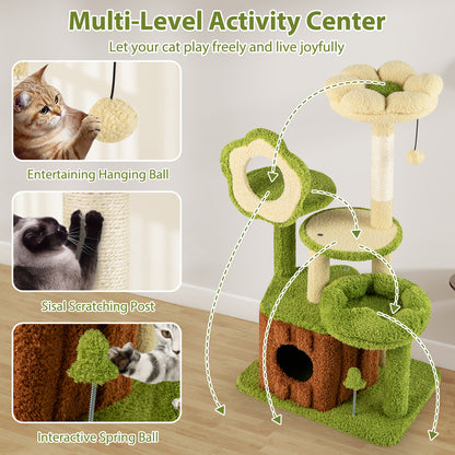 Cute Cat Tree for Adult Cats Multi-level Kitty Tower with Trunk Condo, Green Cat Trees Condos & Scratchers at Gallery Canada