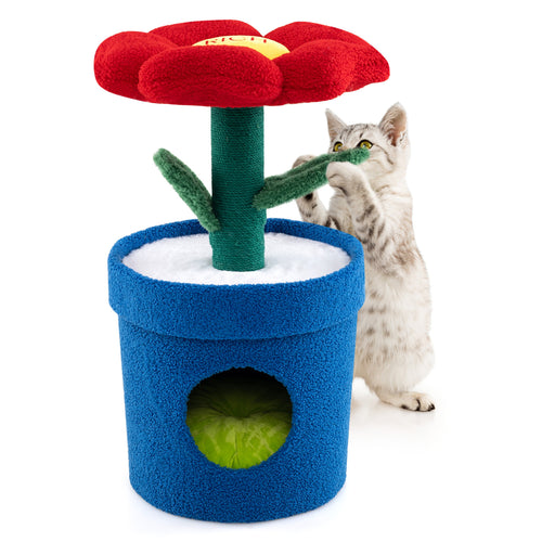 Cute Cat Tree With Flower Perch For Indoor Cats, Red