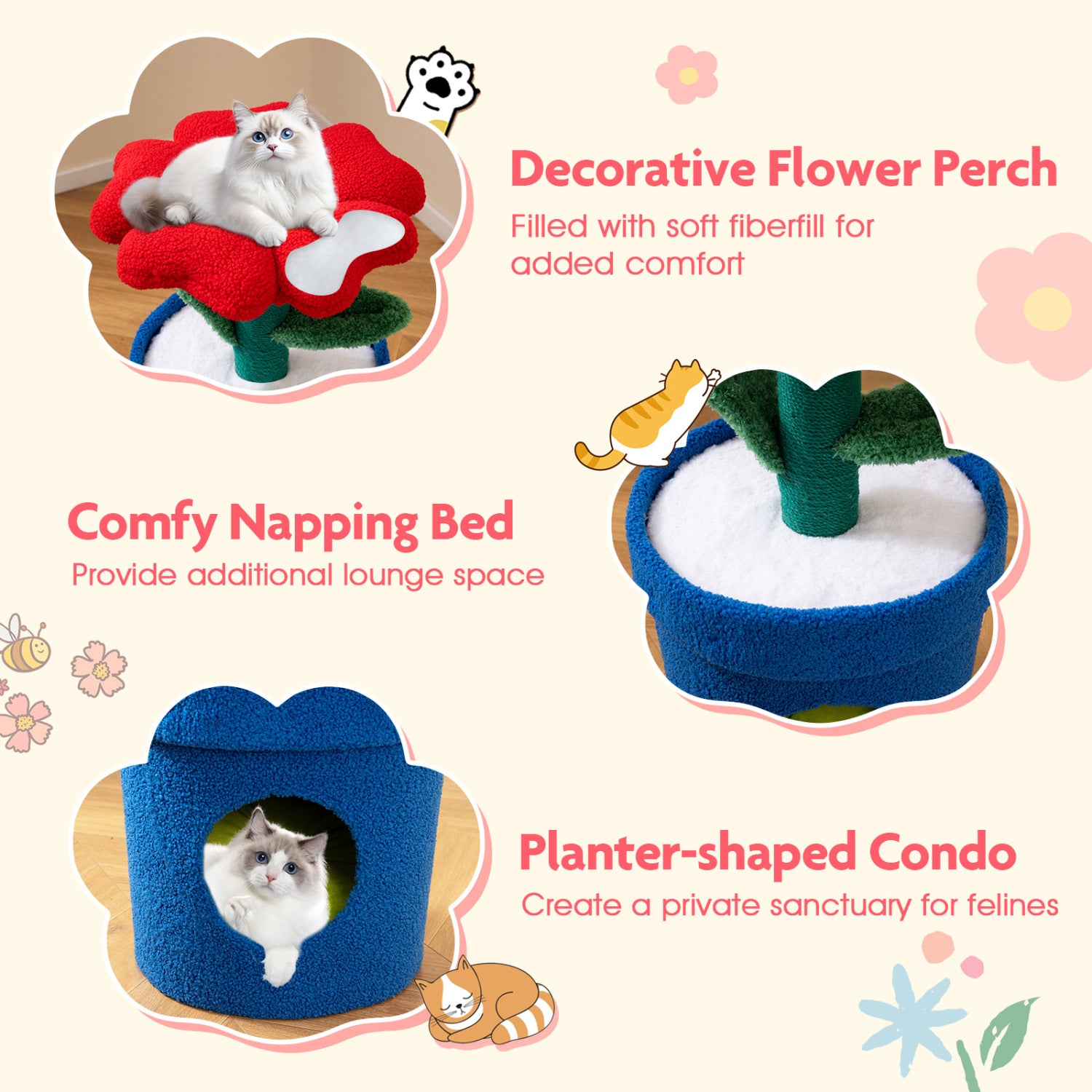 Cute Cat Tree With Flower Perch For Indoor Cats, Red Cat Trees Condos & Scratchers at Gallery Canada