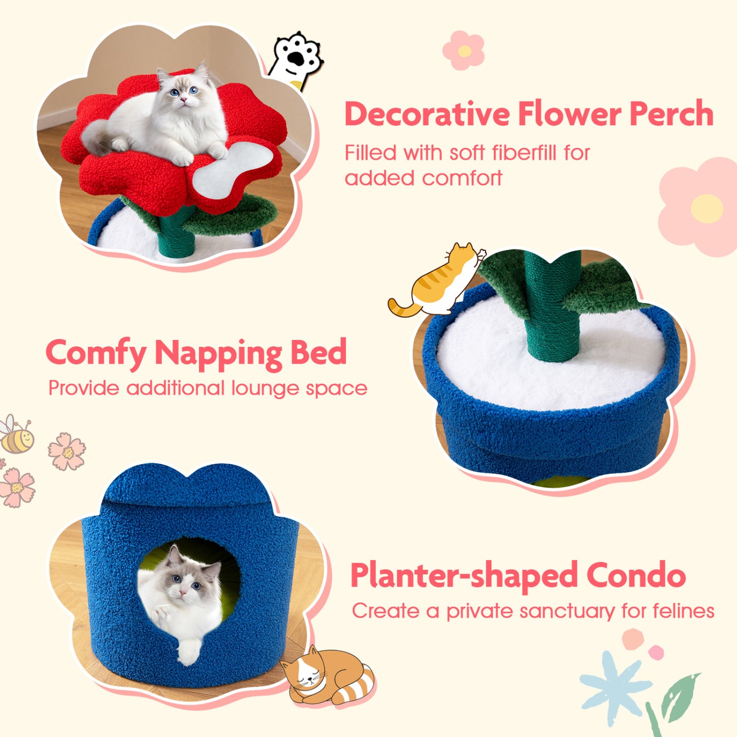 Cute Cat Tree With Flower Perch For Indoor Cats, Red Cat Trees Condos & Scratchers at Gallery Canada
