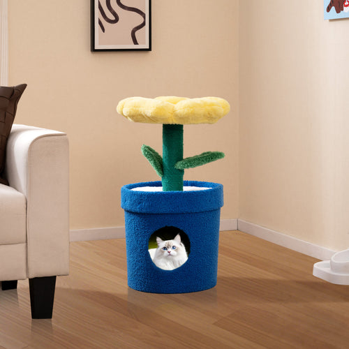 Cute Cat Tree With Flower Perch, Yellow