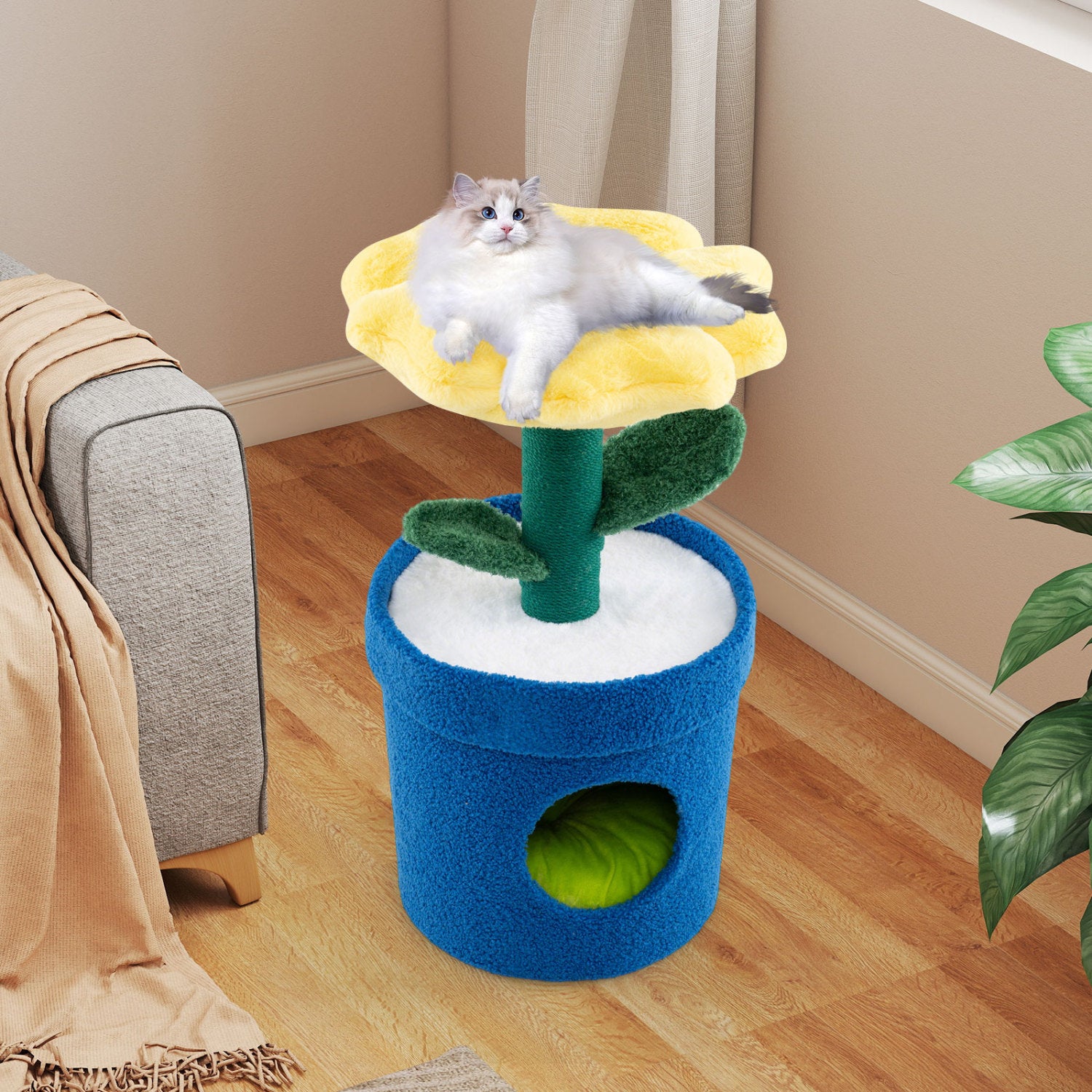 Cute Cat Tree With Flower Perch, Yellow Cat Trees Condos & Scratchers at Gallery Canada