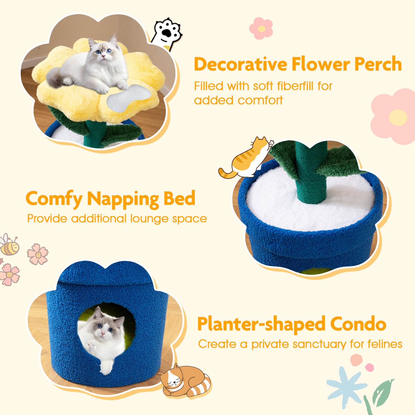 Cute Cat Tree With Flower Perch, Yellow Cat Trees Condos & Scratchers at Gallery Canada