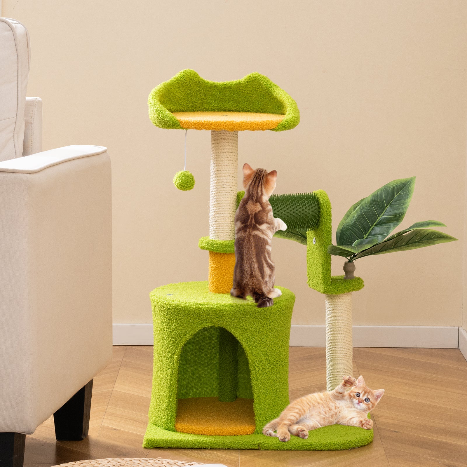 Cute Palm Cat Tree for Indoor Cats with Artificial Leaves, Green Cat Trees Condos & Scratchers at Gallery Canada