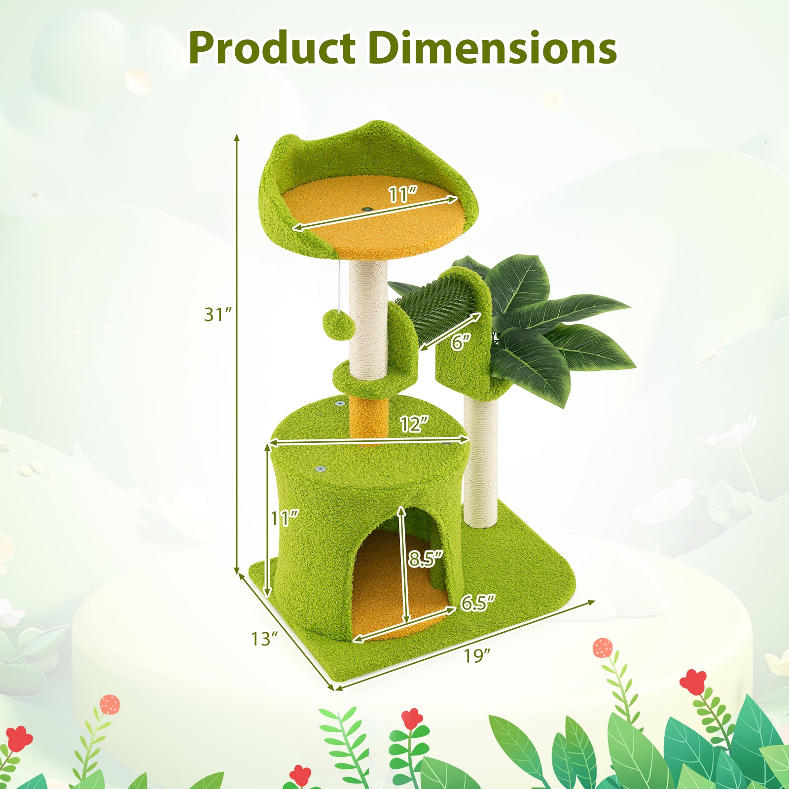 Cute Palm Cat Tree for Indoor Cats with Artificial Leaves, Green Cat Trees Condos & Scratchers at Gallery Canada