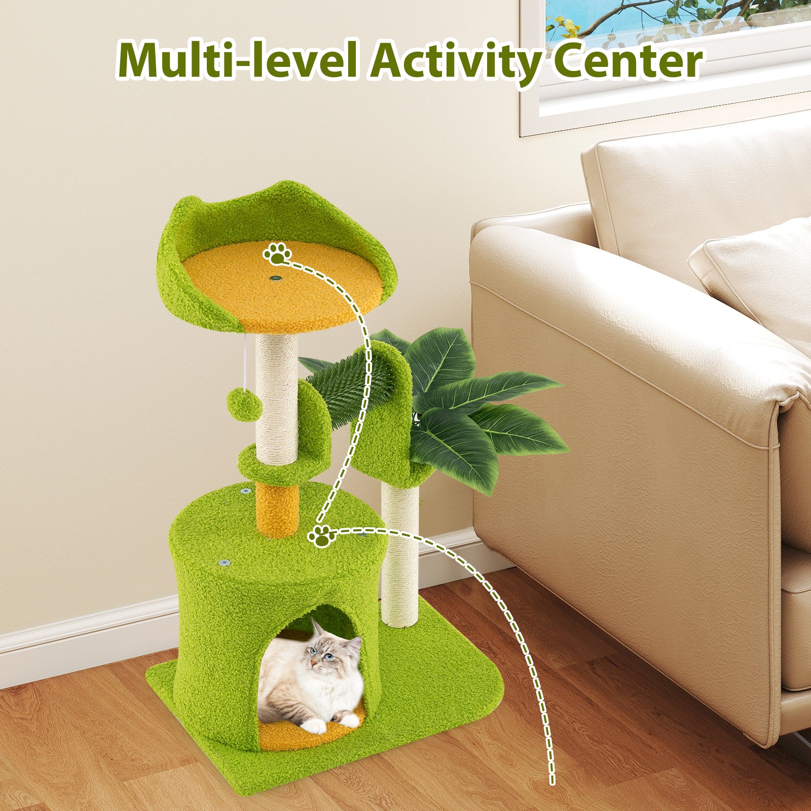 Cute Palm Cat Tree for Indoor Cats with Artificial Leaves, Green Cat Trees Condos & Scratchers at Gallery Canada