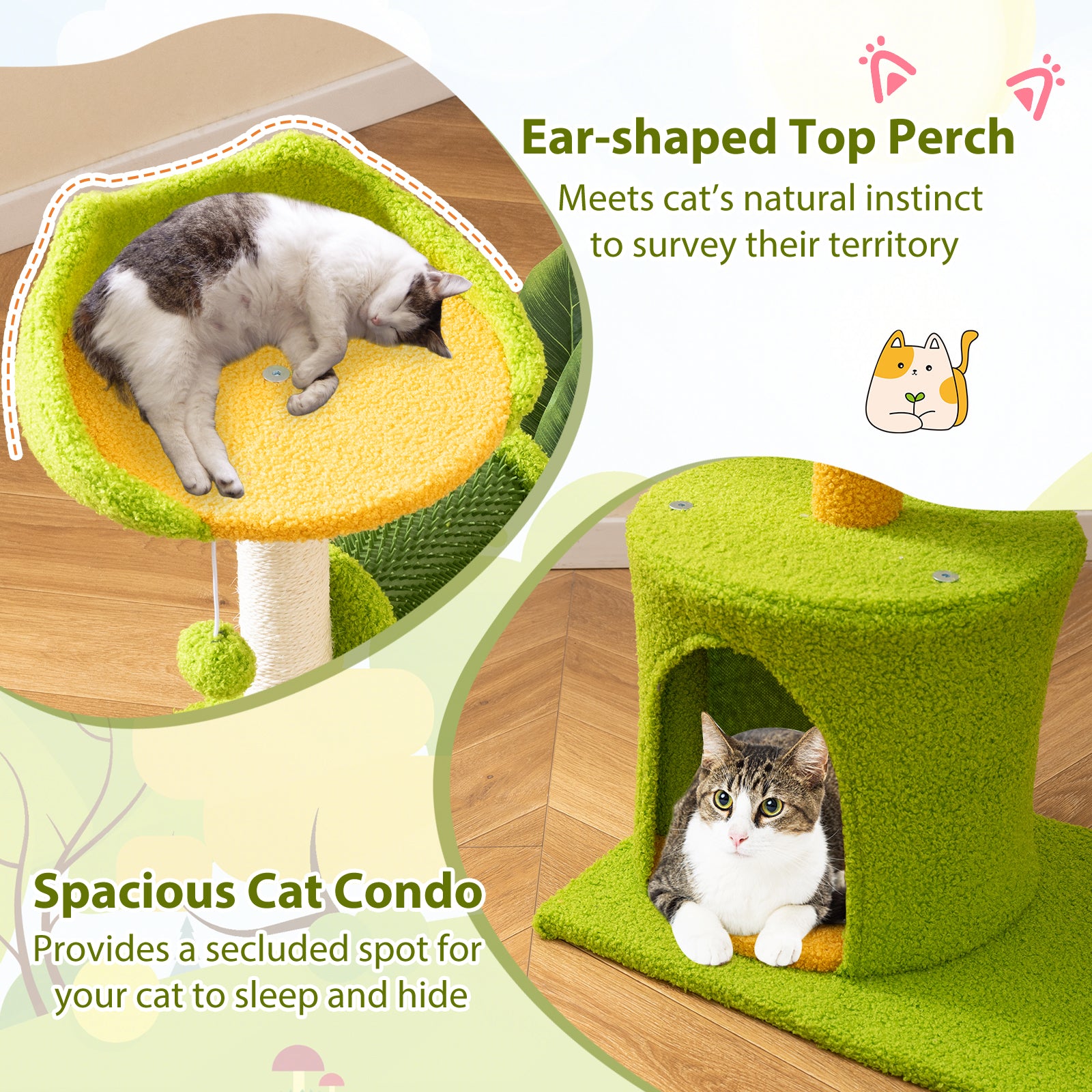 Cute Palm Cat Tree for Indoor Cats with Artificial Leaves, Green Cat Trees Condos & Scratchers at Gallery Canada