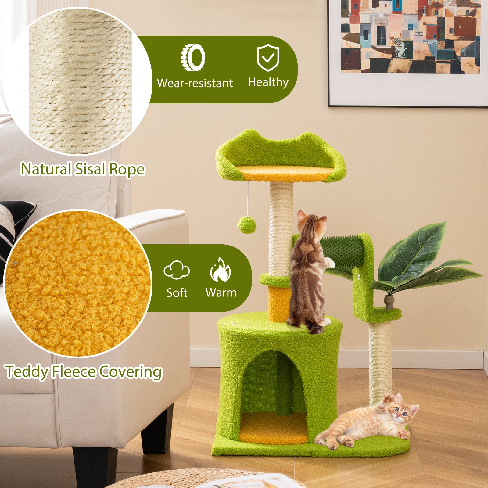 Cute Palm Cat Tree for Indoor Cats with Artificial Leaves, Green Cat Trees Condos & Scratchers at Gallery Canada