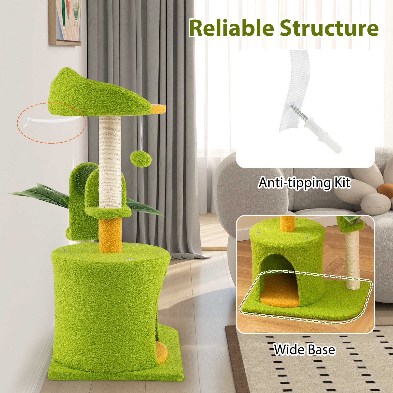 Cute Palm Cat Tree for Indoor Cats with Artificial Leaves, Green Cat Trees Condos & Scratchers at Gallery Canada