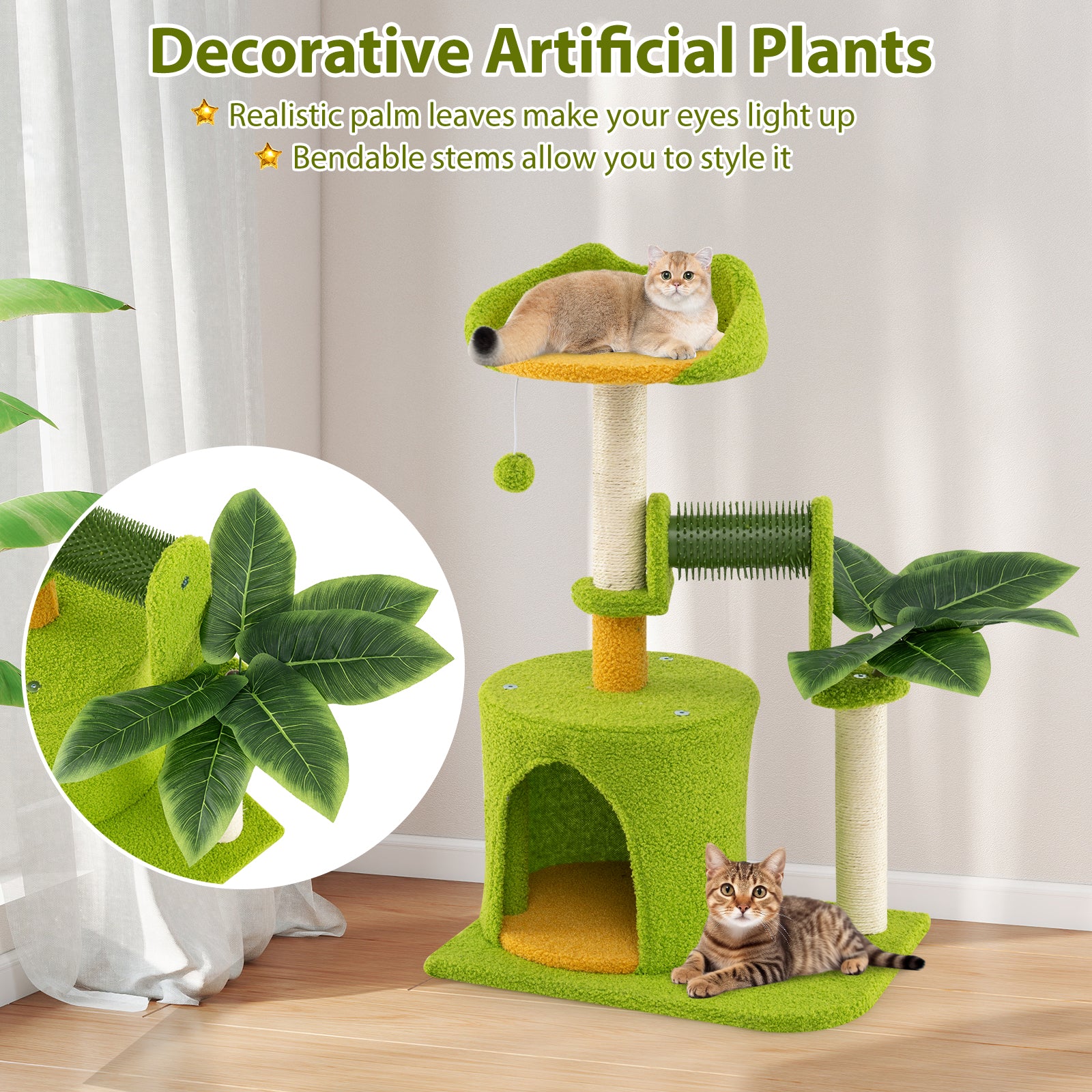 Cute Palm Cat Tree for Indoor Cats with Artificial Leaves, Green Cat Trees Condos & Scratchers at Gallery Canada