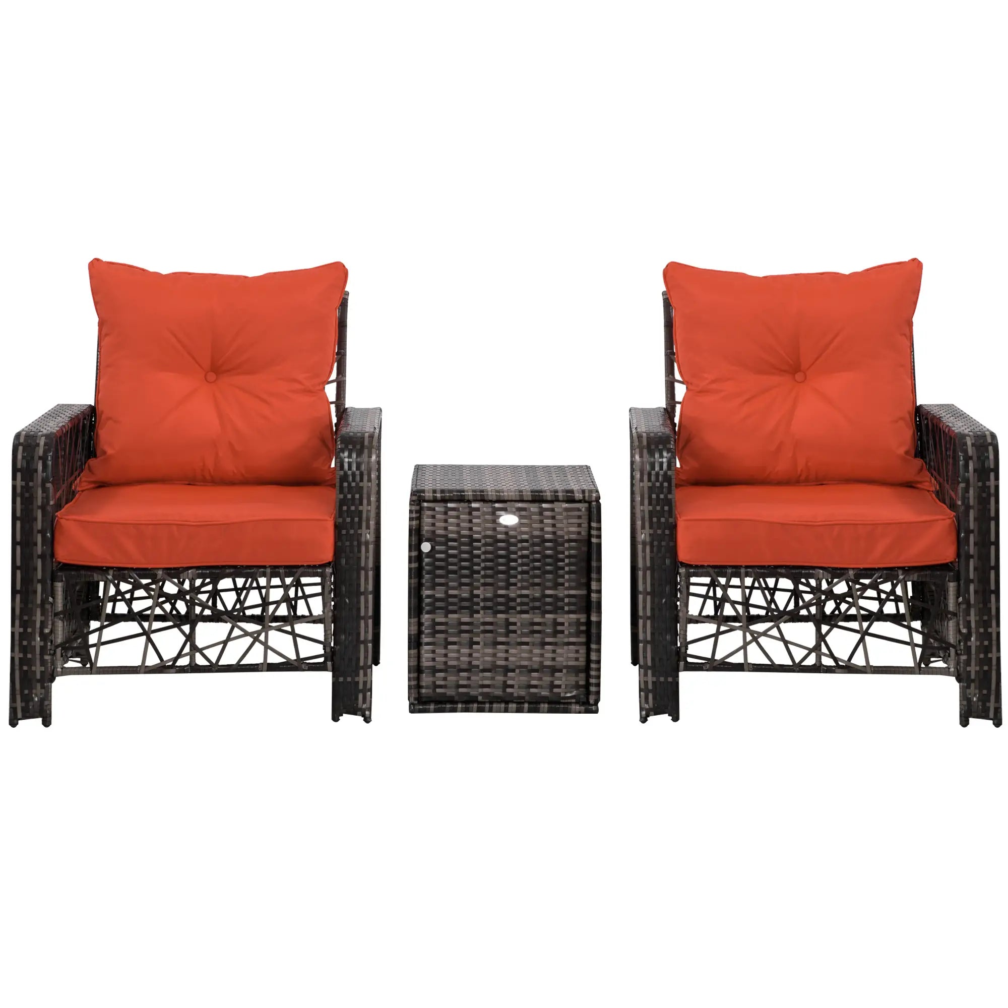 3 Pc Wicker Patio Furniture Set, Rattan Bistro with Storage Table, Red Bistro Sets at Gallery Canada