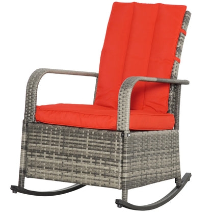 Outdoor Wicker Rocking Chair with Cushion, PE Rattan Recliner, Adjustable Footrest, Red Outdoor Rocking Chairs at Gallery Canada