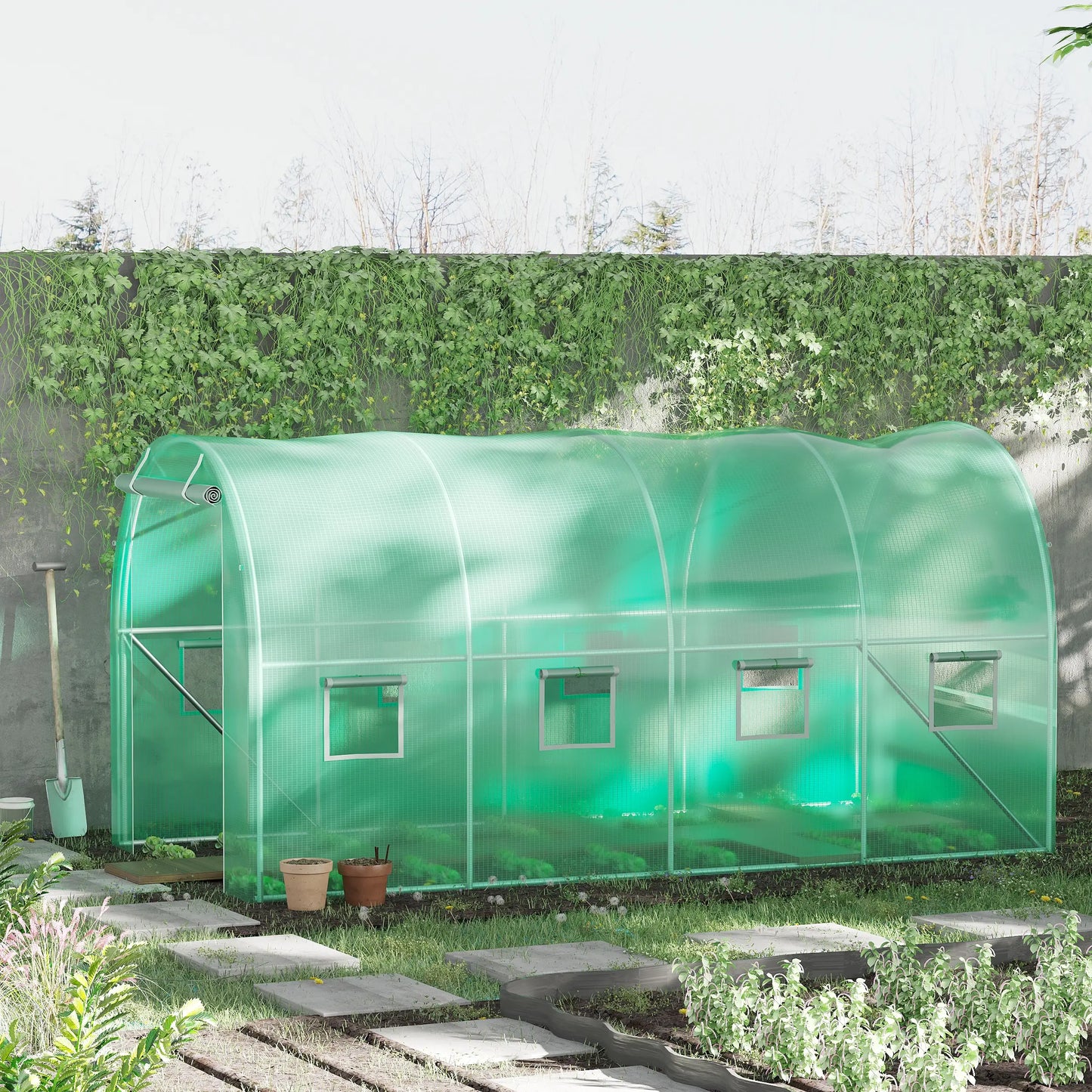 Walk-In Tunnel Greenhouse, 13x6.4x6.5ft, Galvanised Steel Frame, Green Tunnel Greenhouses at Gallery Canada