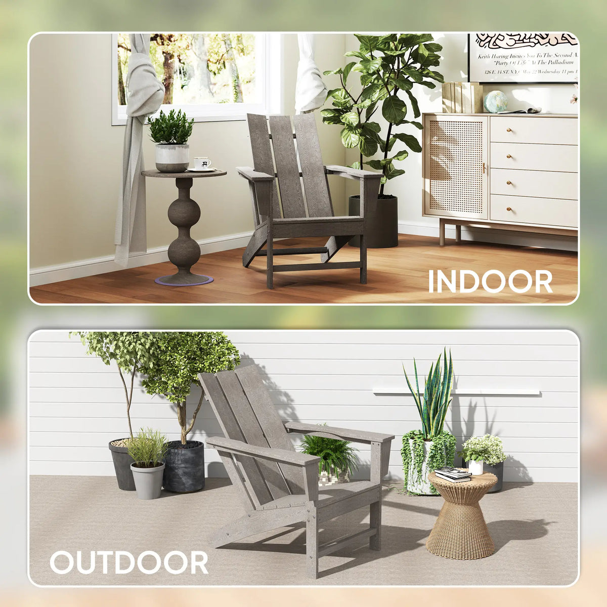 HDPE Plastic Adirondack Chair, High Back, Wide Armrests, Dark Grey Patio Chairs at Gallery Canada